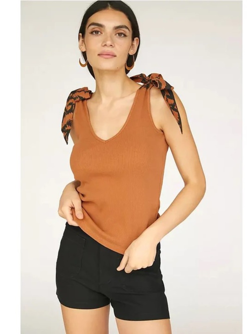 NWOT Mauve Anthropologie Bow Tie-Shoulder Ribbed Tank Blouse Copper Small